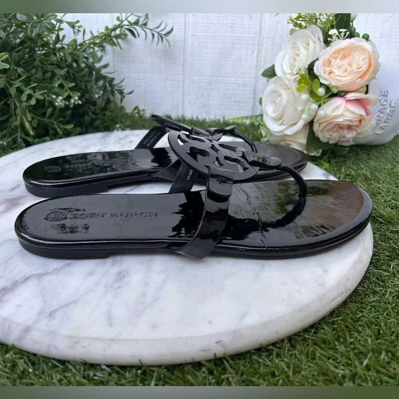 Tory Burch Miller Black soft sandal patent leather Size 8 gently used - Picture 6 of 16